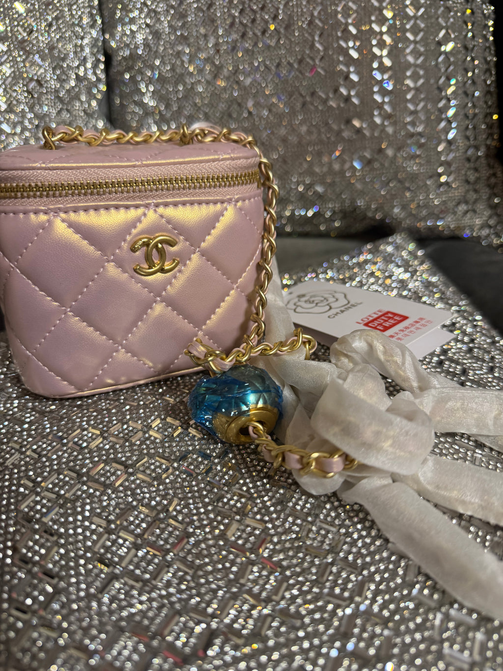Iridescent pink CC mini vanity bag