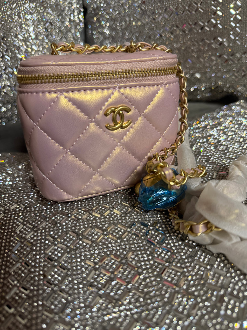 Iridescent pink CC mini vanity bag