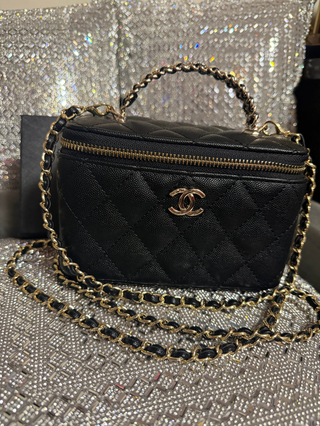 Large CC jeweled handle Vanity