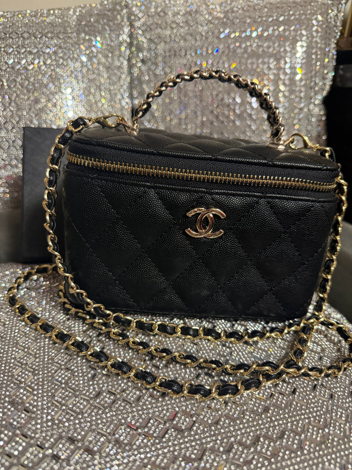 Large CC jeweled handle Vanity