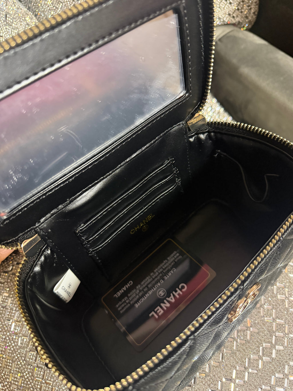 Large CC jeweled handle Vanity
