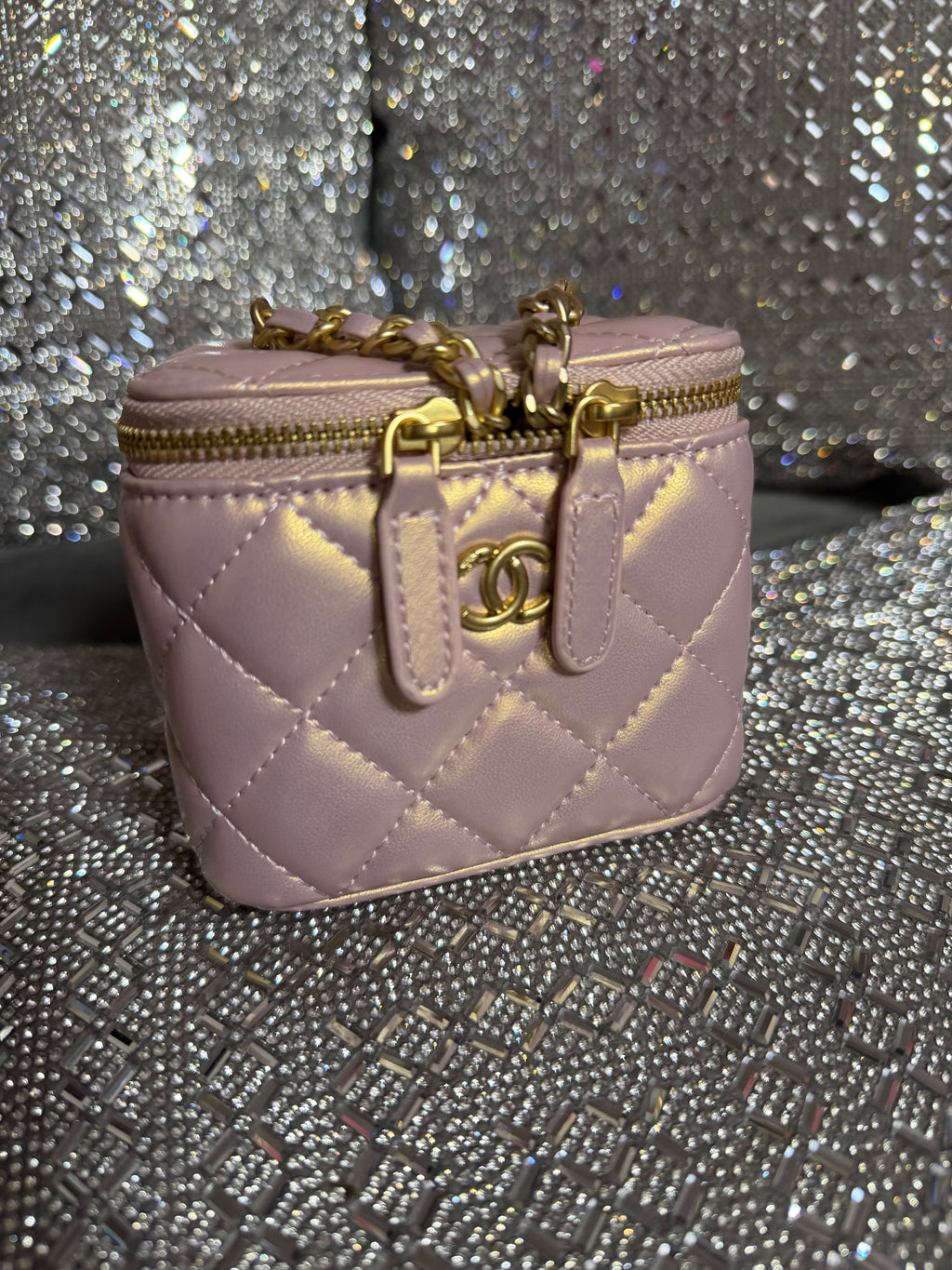 Iridescent pink CC mini vanity bag
