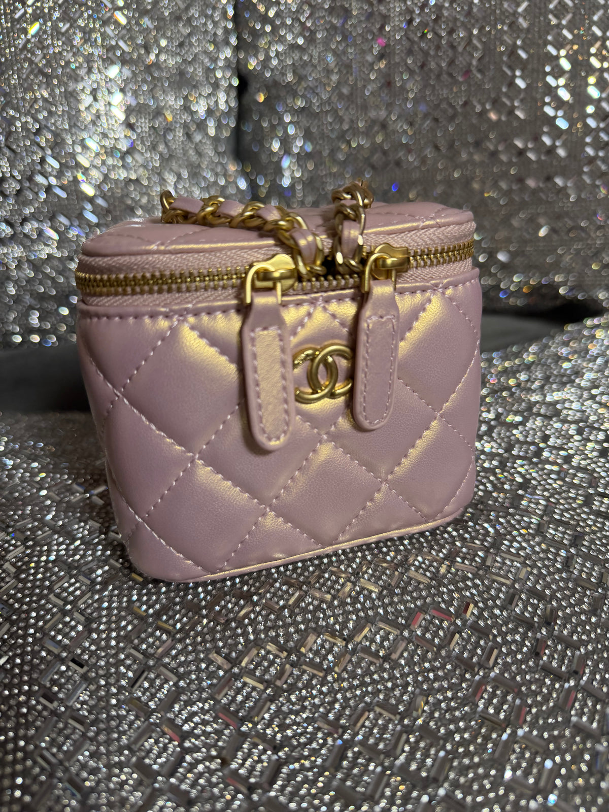 Iridescent pink CC mini vanity bag