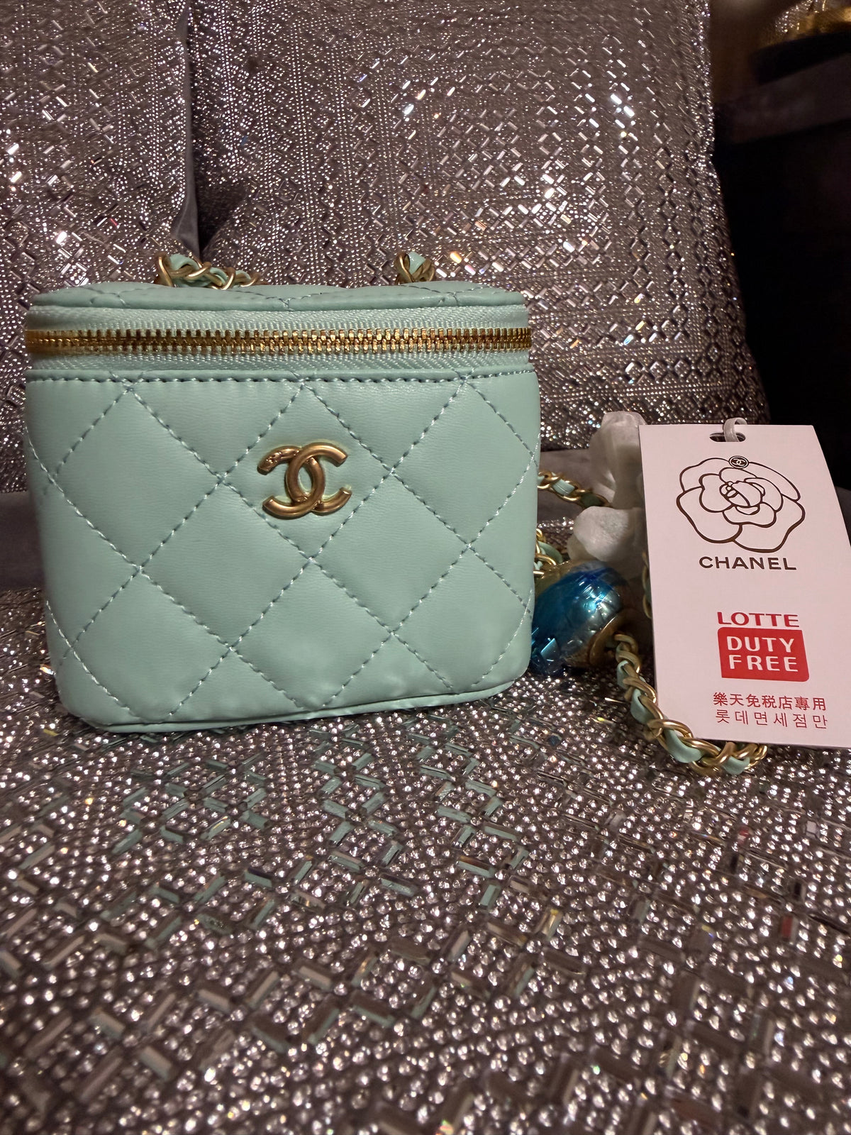 Turquoise CC mini vanity w/ball chain