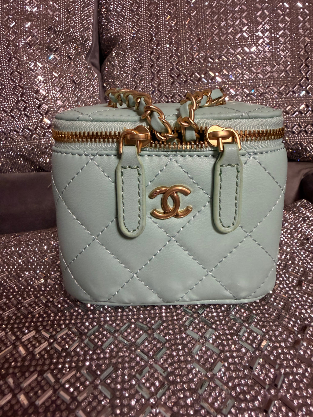 Turquoise CC mini vanity w/ball chain