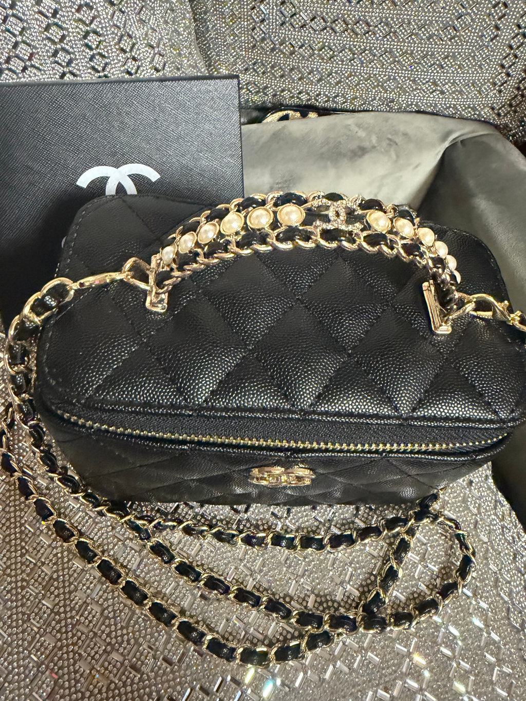 Large CC jeweled handle Vanity