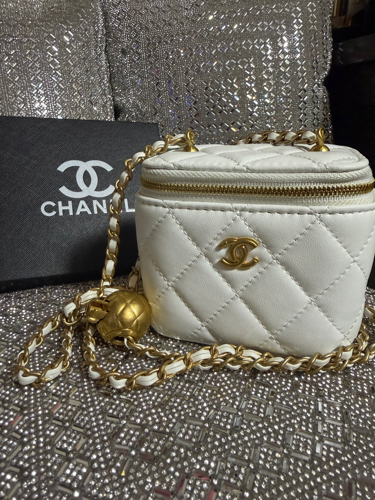 White mini CC vanity bag